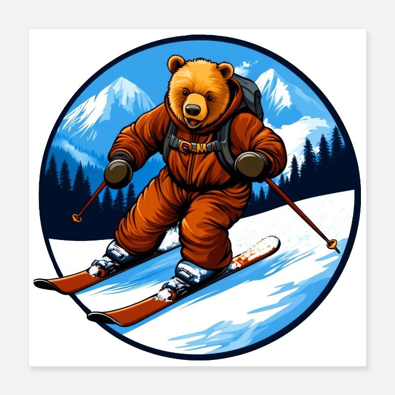 Ours de ski Poster 40 x 40 cm