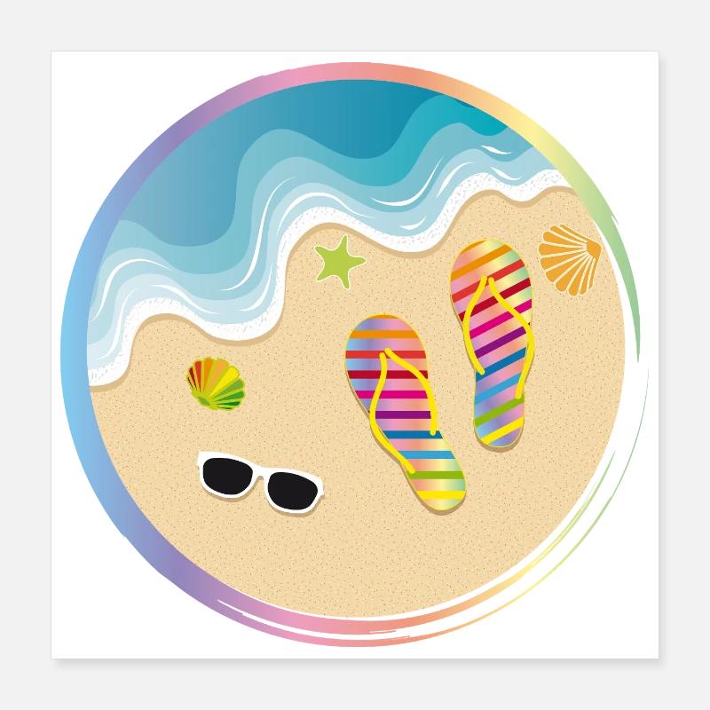 Flip-flops in rainbow design on the sandy beach Poster 16" x 16" (40x40 cm)