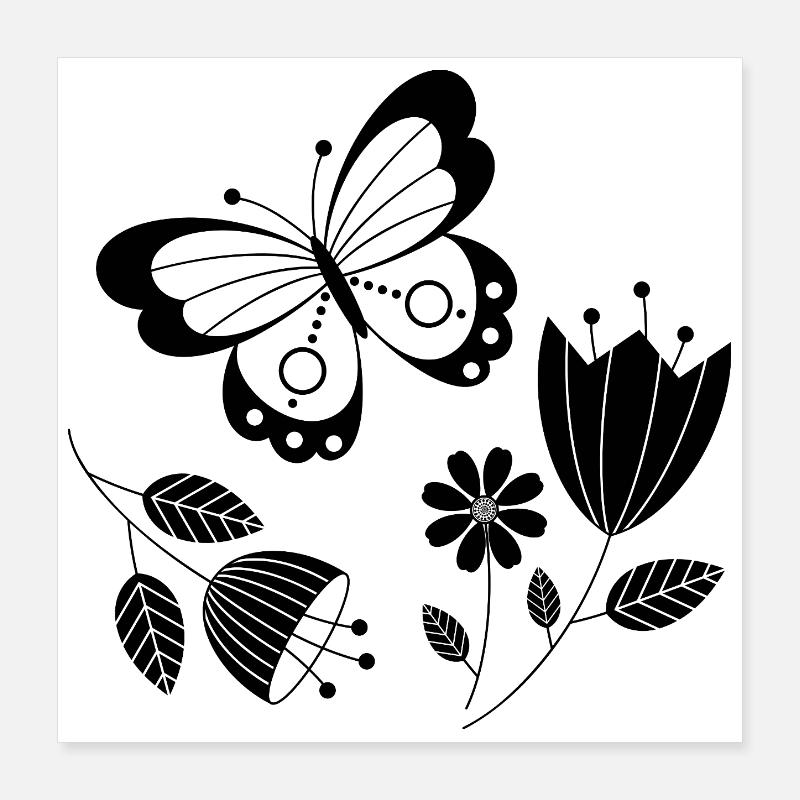 Papillon avec des fleurs Poster 40 x 40 cm