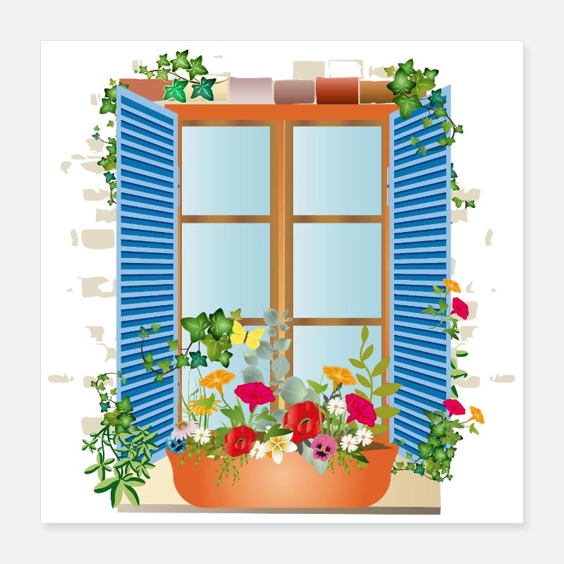 Fenêtre d’été avec bac à fleurs Poster 40 x 40 cm