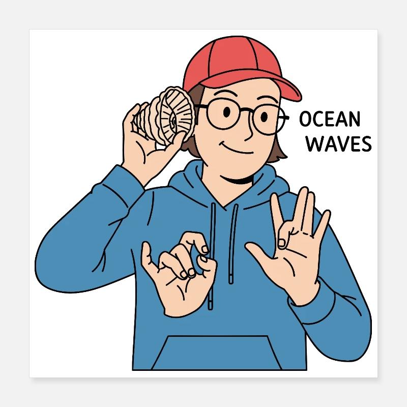 Sign Language Ocean Waves Poster 16" x 16" (40x40 cm)