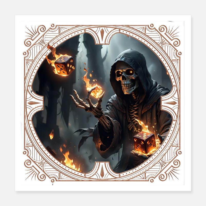 Skeleton Dice Magic and Fire Poster 16" x 16" (40x40 cm)
