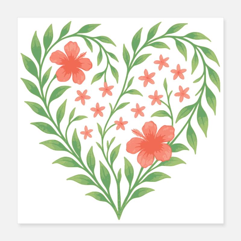 Coeur de fleur avec de délicates fleurs rouges Poster 40 x 40 cm