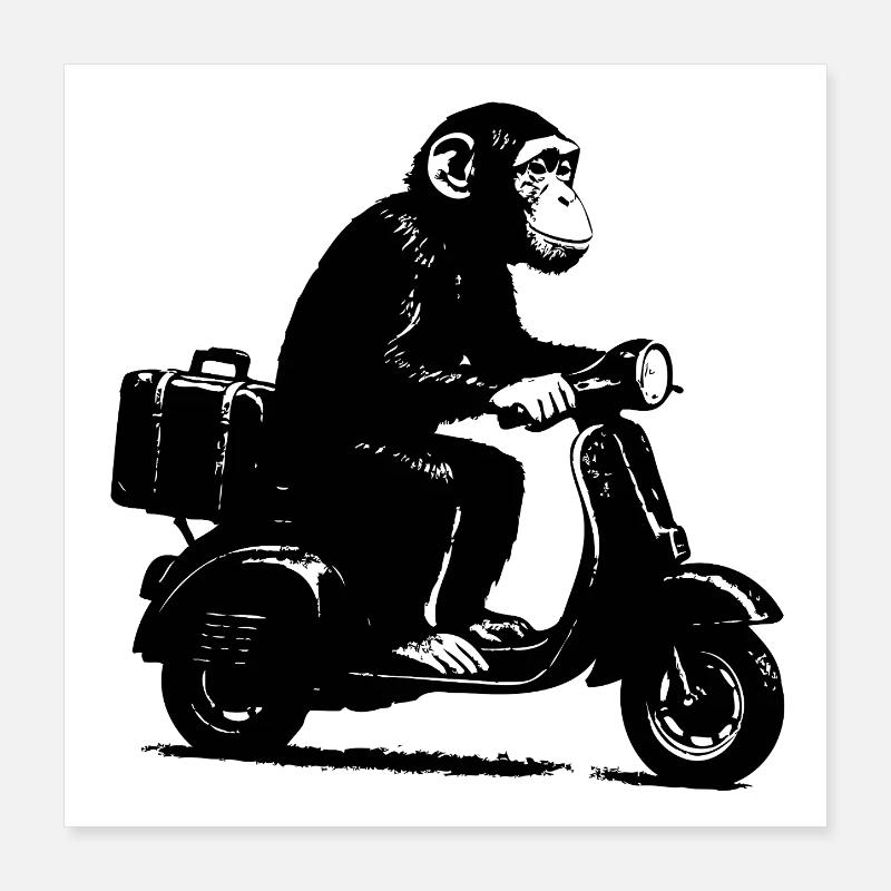 Retro monkey on moped | Scooter monkey Poster 16" x 16" (40x40 cm)