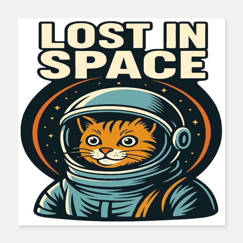 Perdu dans l’espace Katzen Astronaut Design Poster 40 x 40 cm