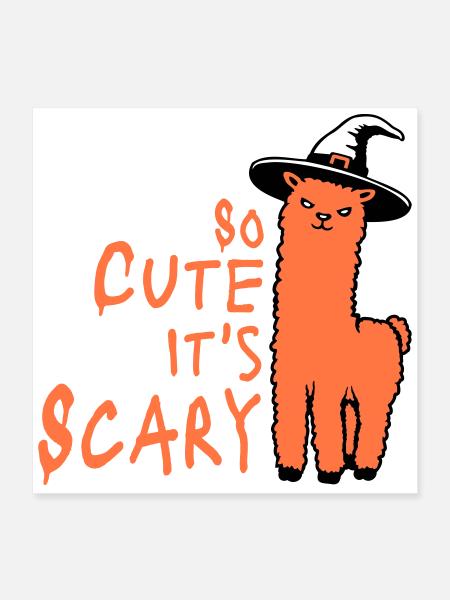 So cute it's scary Lama Hexenhut Halloween Spruch - Poster 40x40 cm - Weiß - Vorne