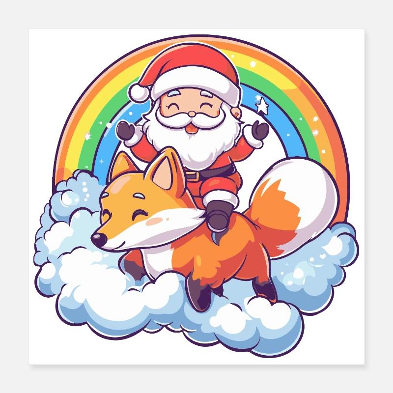 Fuchs Weihnachtsmann Weihnachten Poster 40x40 cm