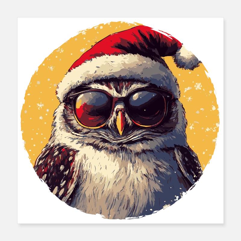 SantaEule mit Sonnenbrille Poster 40x40 cm