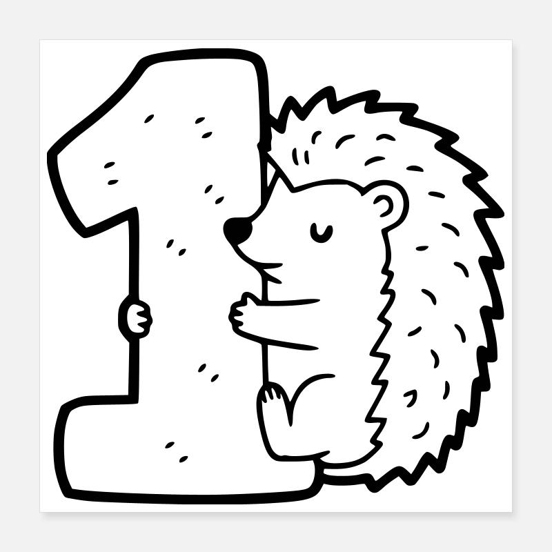 Hérisson mignon avec illustration de dessin animé numéro 1 Poster 40 x 40 cm