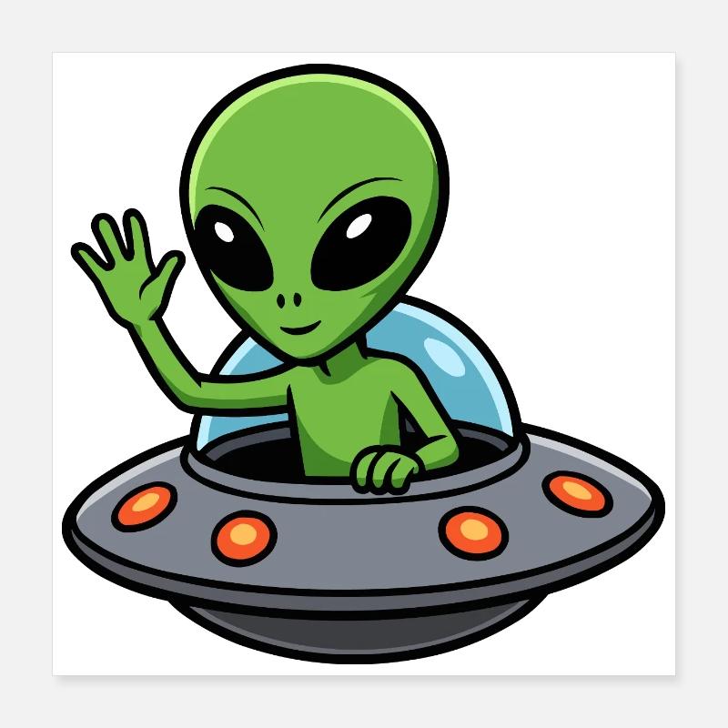 Salut extraterrestre dans l’OVNI Poster 40 x 40 cm