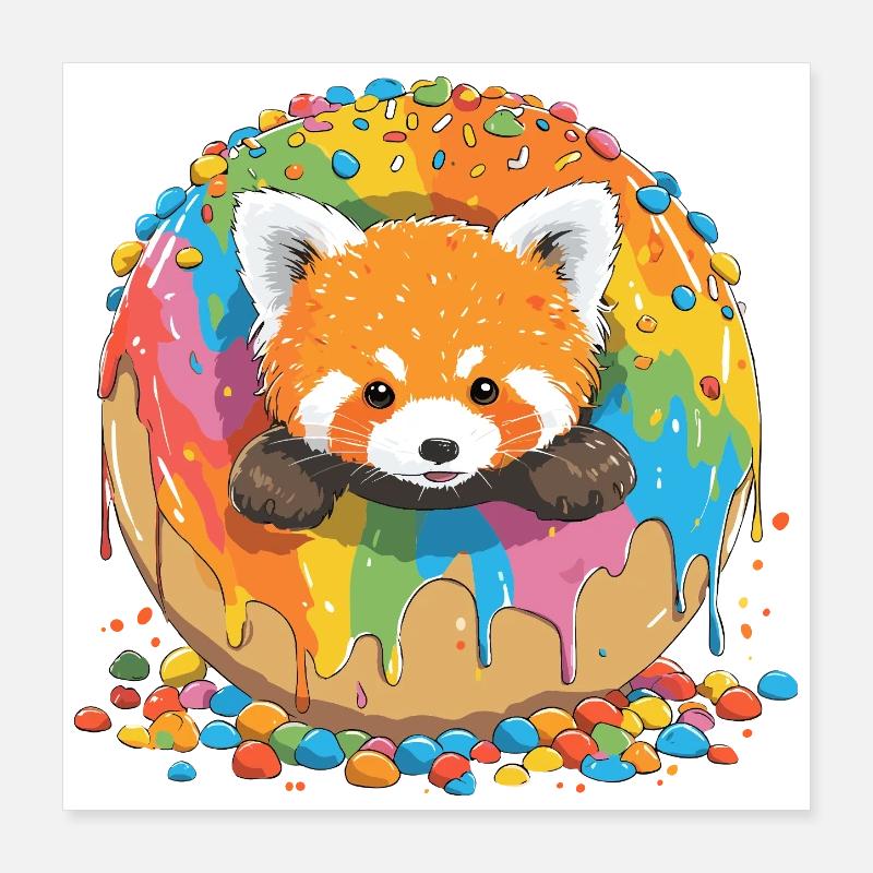 Renard Donut Arc-en-ciel Poster 40 x 40 cm