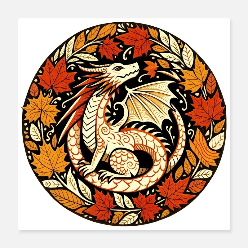 Herbstdrachen-Rundblattmuster Poster 40x40 cm