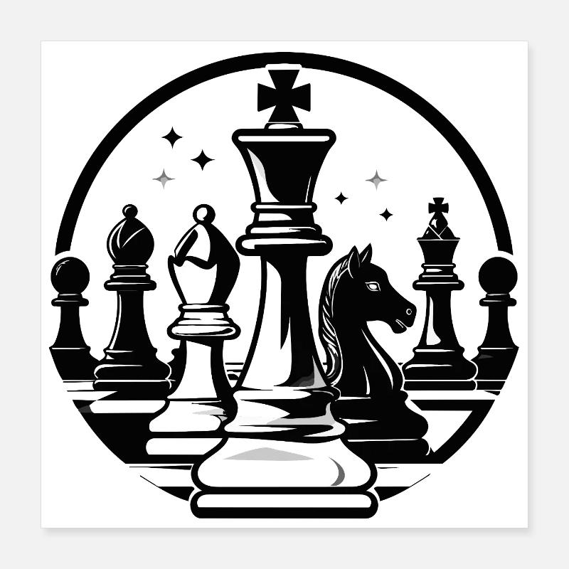 Duel d’échecs dans un motif d’échecs en noir et blanc Poster 40 x 40 cm