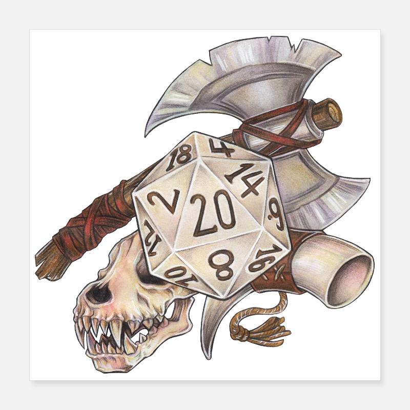 Role Playing Game Tabletop D20 Dice Gift Barbarian Poster 16" x 16" (40x40 cm)