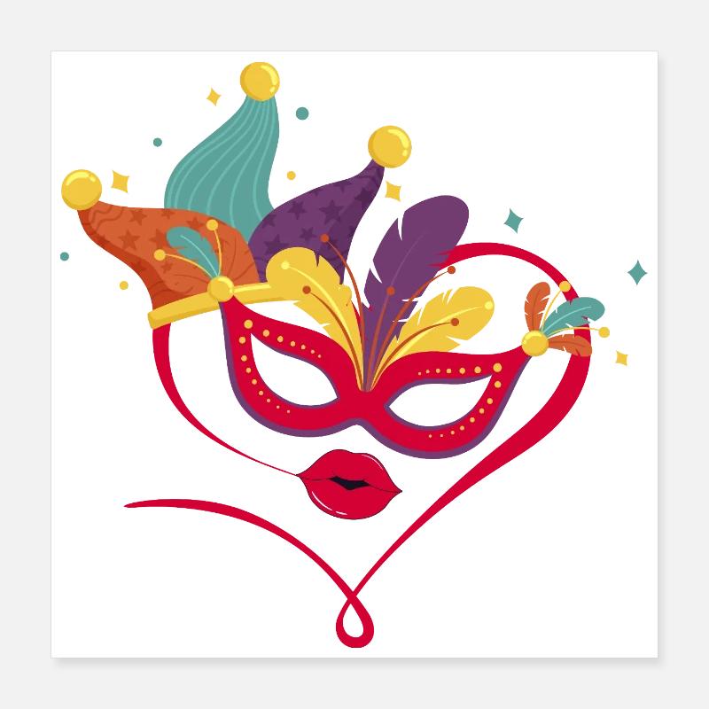 Masque de carnaval avec des plumes colorées Poster 40 x 40 cm