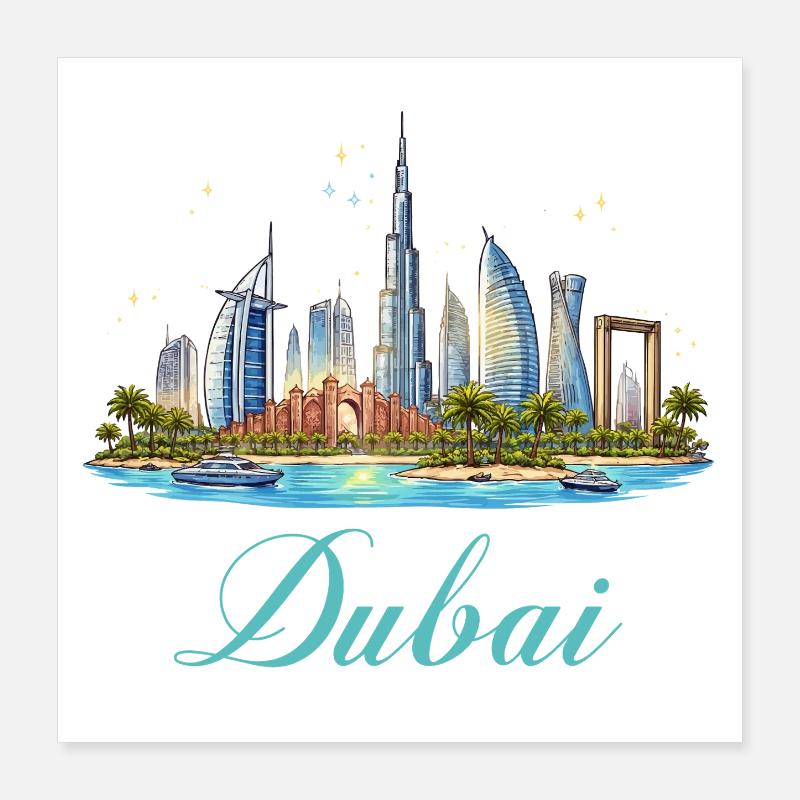 Illustration de la skyline de Dubaï Poster 40 x 40 cm