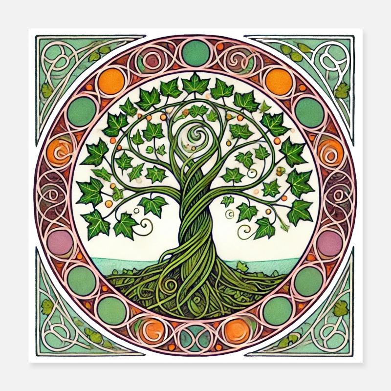 Vitrail circulaire de l’Arbre de Vie Poster 40 x 40 cm