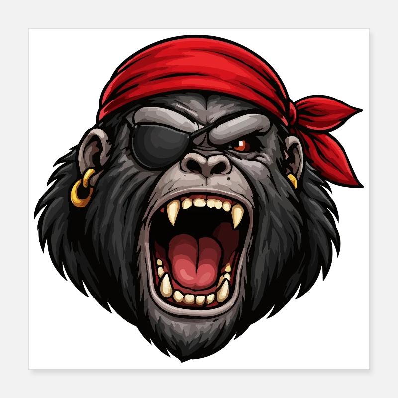Pirate gorilla with eye patch Poster 16" x 16" (40x40 cm)