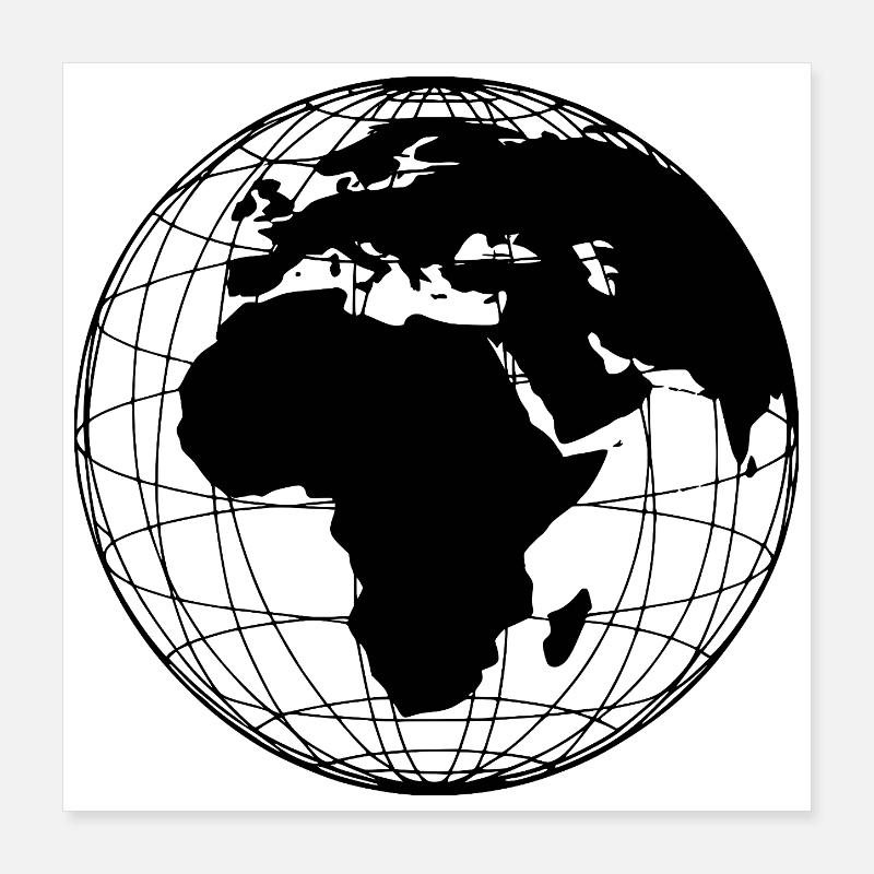 Globe Earth Modern Minimaliste - Noir Poster 40 x 40 cm