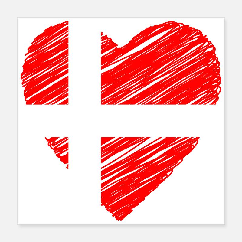 Danish Heart — Denmark Flag Brush Poster 16" x 16" (40x40 cm)
