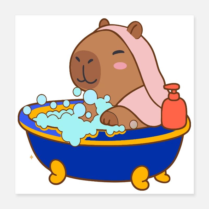 Bain moussant de capybara Dessin animé douillet Splash & Chill Poster 40 x 40 cm