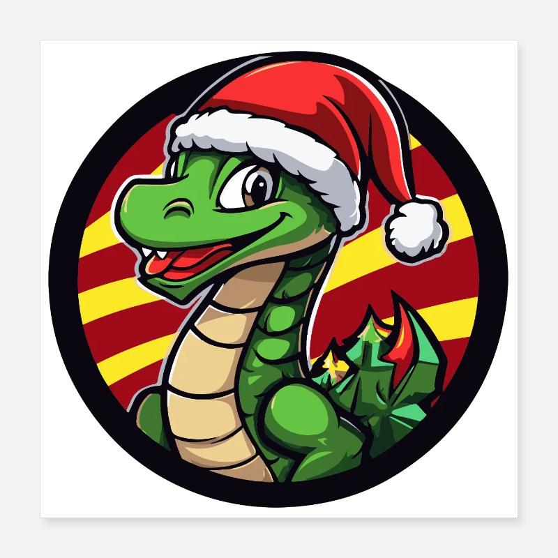 Dino Santa im Weihnachtskreis Poster 40x40 cm