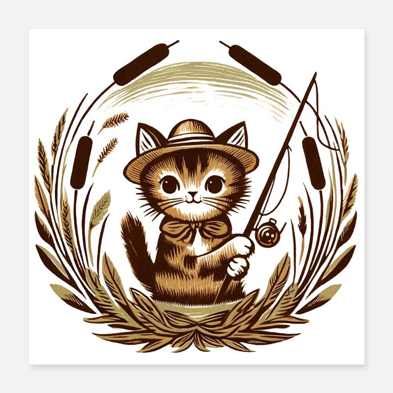 Chat pêcheur à moustaches Poster 40 x 40 cm