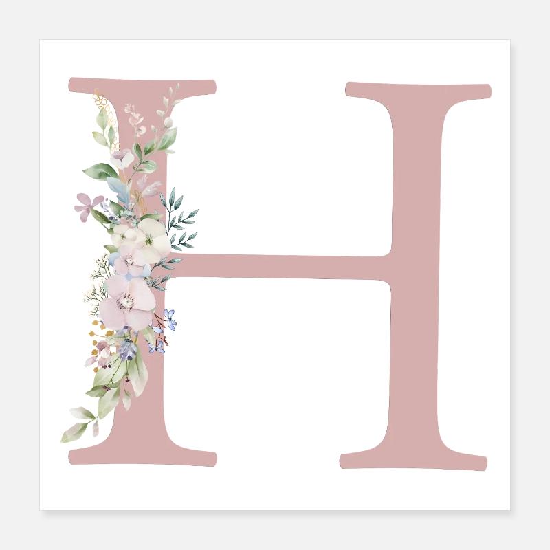 H Monogramme, Floral, Personnalisable Poster 40 x 40 cm
