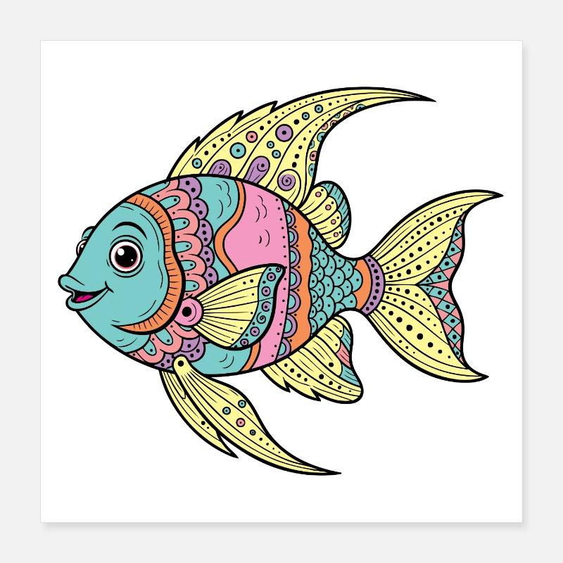 Colorful Psychedelic Coral Fish Poster 16" x 16" (40x40 cm)