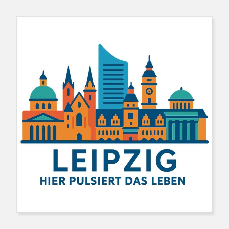 Leipzig Skyline Pulsating Silhouette Poster 16" x 16" (40x40 cm)