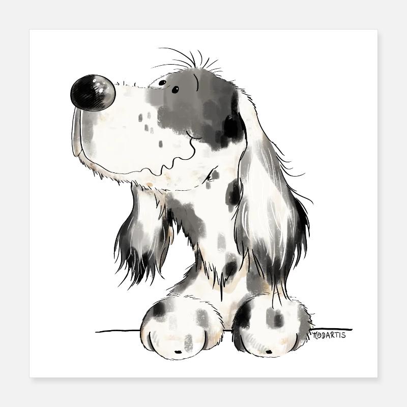 Englischer Setter I Hunde Comic Geschenk Poster 40x40 cm