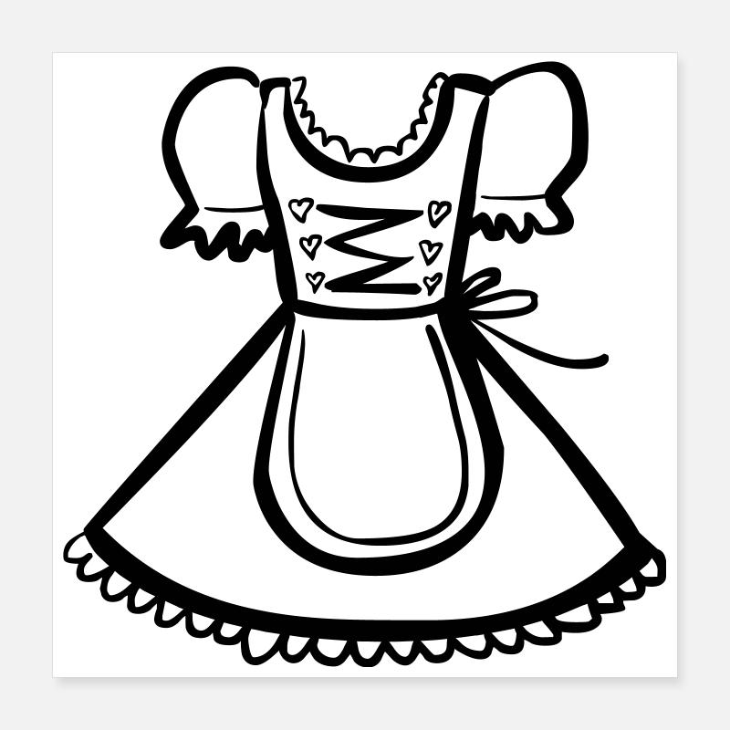 Dirndl – Schwarz-Weiß-Zeichnung – einfärbbar - Poster 40x40 cm - Weiß