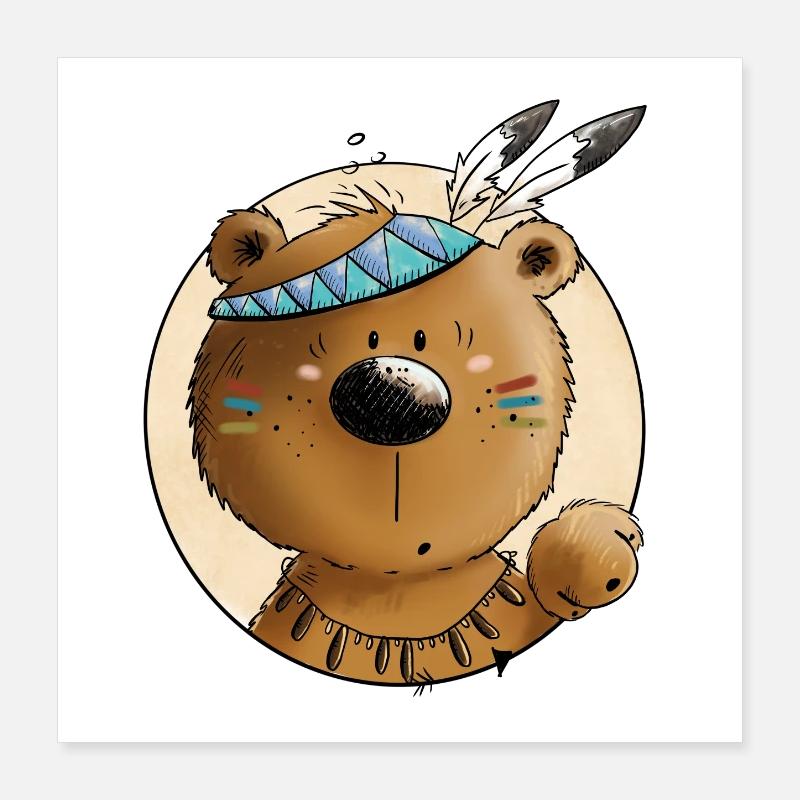 Indianer Bär Poster 40x40 cm