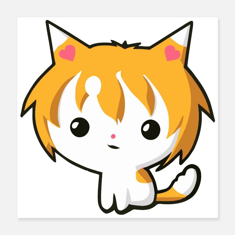 Kawaii Anime Cat - Graphique de chat mignon Poster 40 x 40 cm