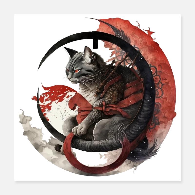 Japanese-style cat Poster 16" x 16" (40x40 cm)
