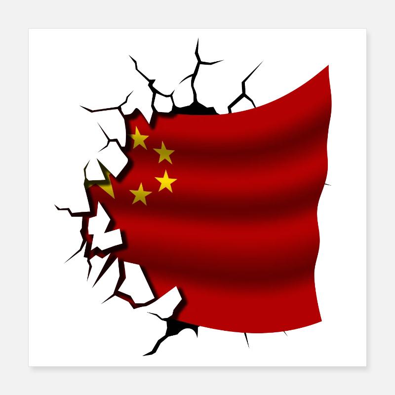 Drapeau de la Chine - Chine - Drapeau Broken Design Poster 40 x 40 cm