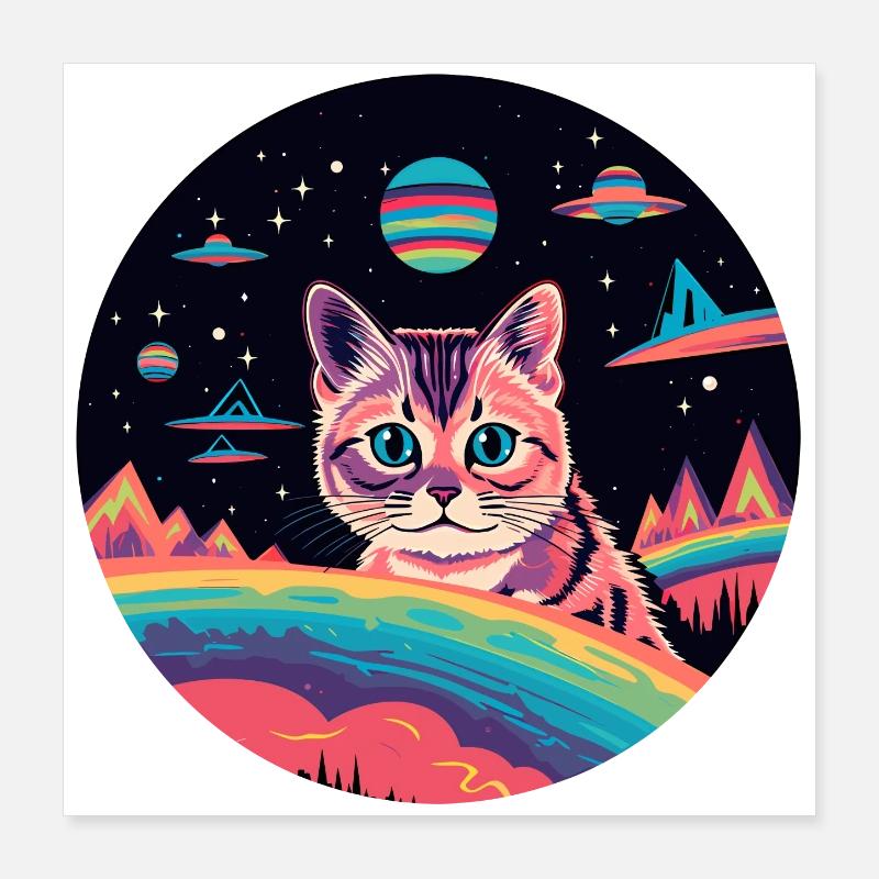 Chat avec des ovnis dans l’espace Poster 40 x 40 cm