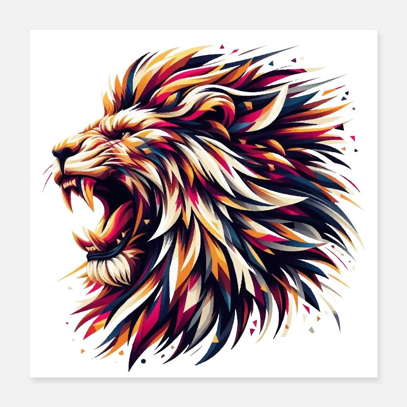 Lion rugit cadeau géométrique Poster 40 x 40 cm