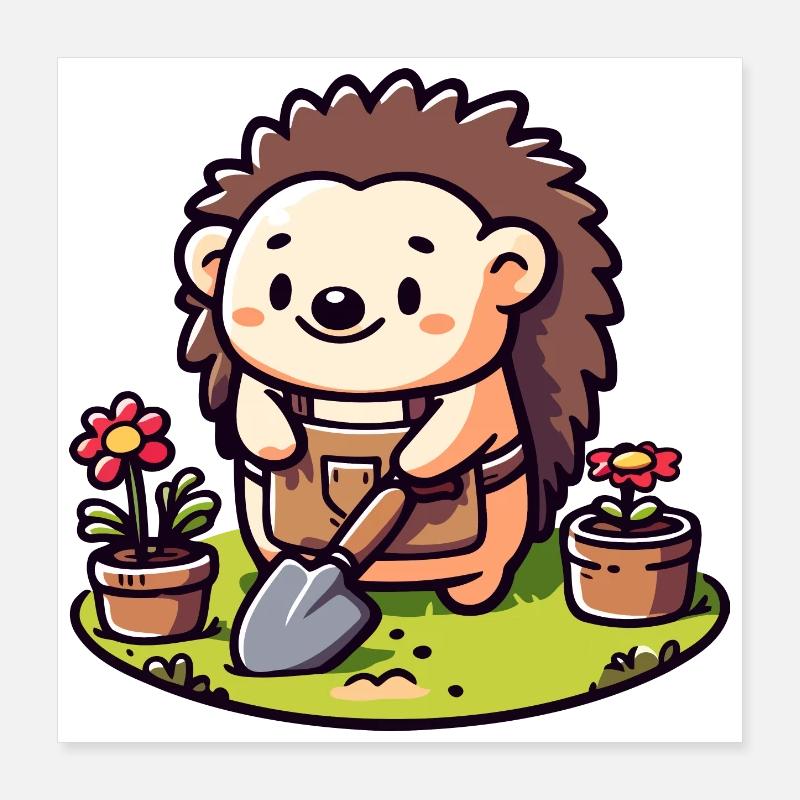 Hedgehog Gardener : le compagnon de floraison Poster 40 x 40 cm