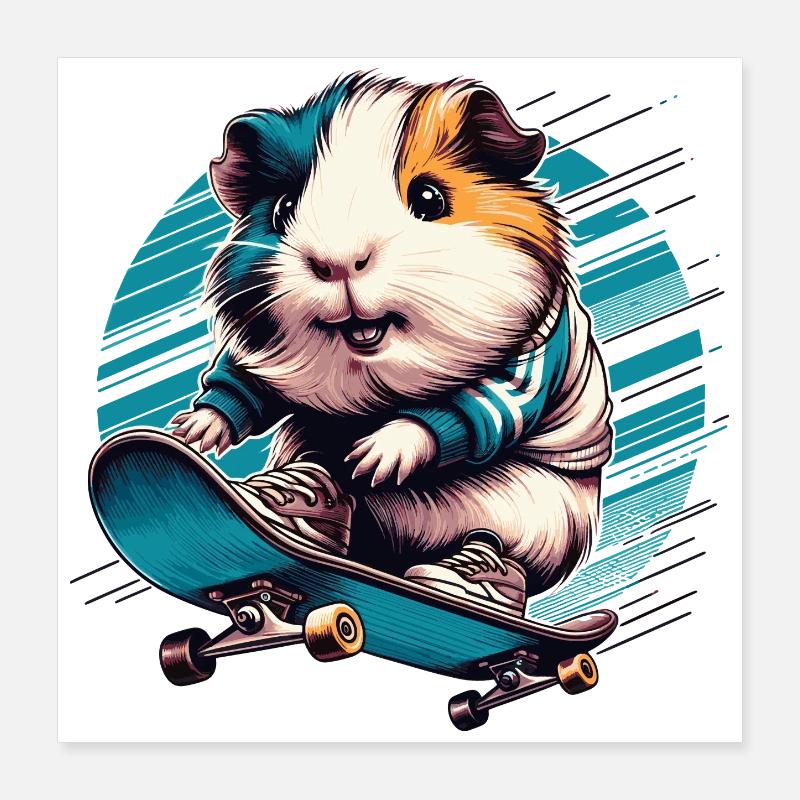 Cochon d’Inde cool sur un skateboard Poster 40 x 40 cm