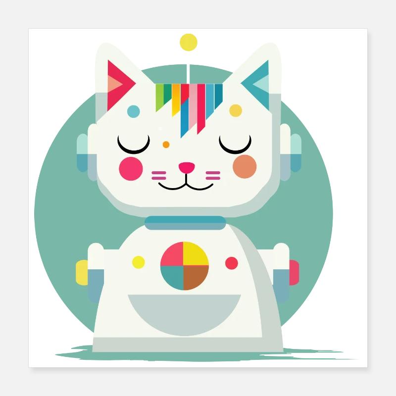 Chat robot géométrique - Illustration créative Poster 40 x 40 cm