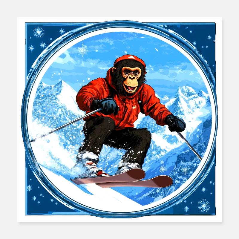 Ski Affe Poster 40x40 cm