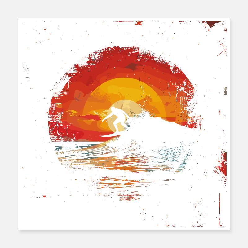 Surfeur Coucher de soleil Poster 40 x 40 cm