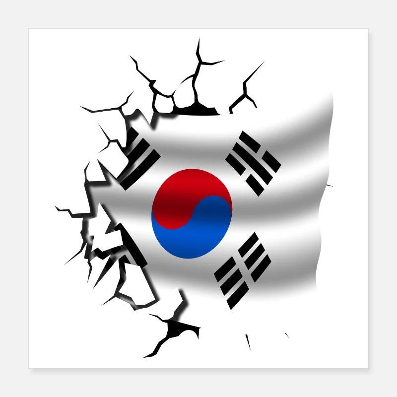 Drapeau de la Corée - Corée - Drapeau Broken Design Poster 40 x 40 cm