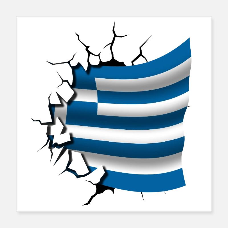 Drapeau de la Grèce - Grèce - Drapeau Broken Design Poster 40 x 40 cm