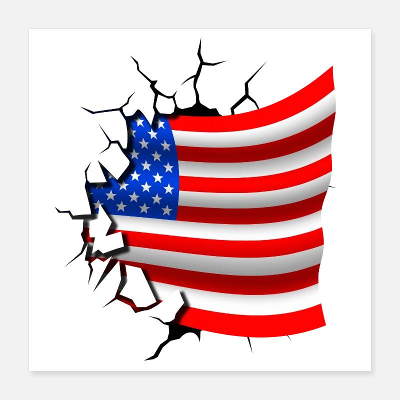 Drapeau des États-Unis - USA - Drapeau Broken Desi Poster 40 x 40 cm