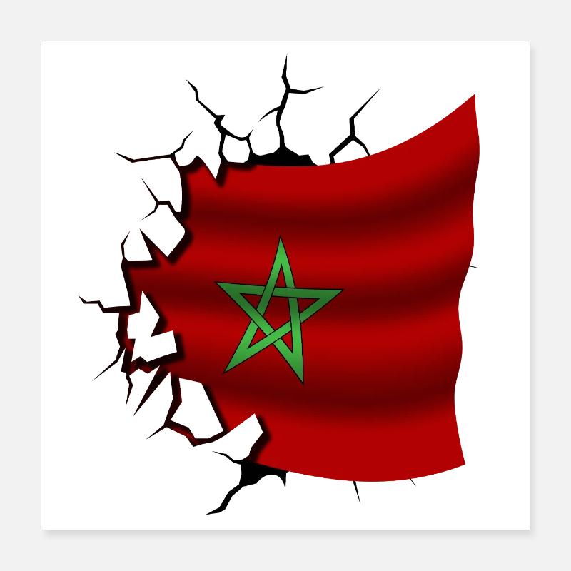 Drapeau du Maroc - Maroc - Drapeau Broken Design Poster 40 x 40 cm
