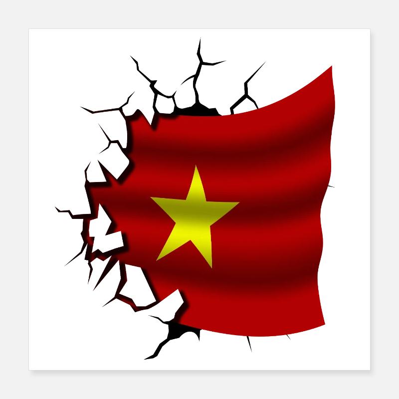 Drapeau du Vietnam - Vietnam - Drapeau Broken Design Poster 40 x 40 cm
