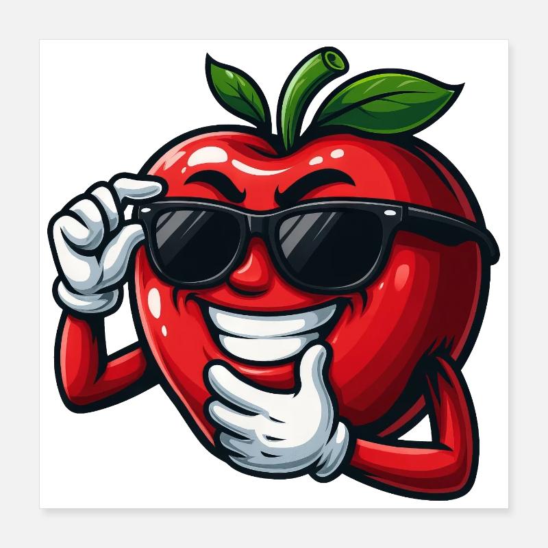 Coole Cartoon Tomate mit Sonnenbrille Gemüse Spaß Poster 40x40 cm