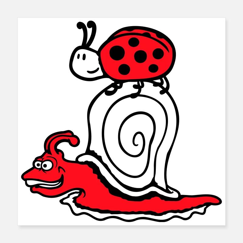 Escargot 2 Amis Coccinelle Équipe Rapide Mignon Poster 40 x 40 cm
